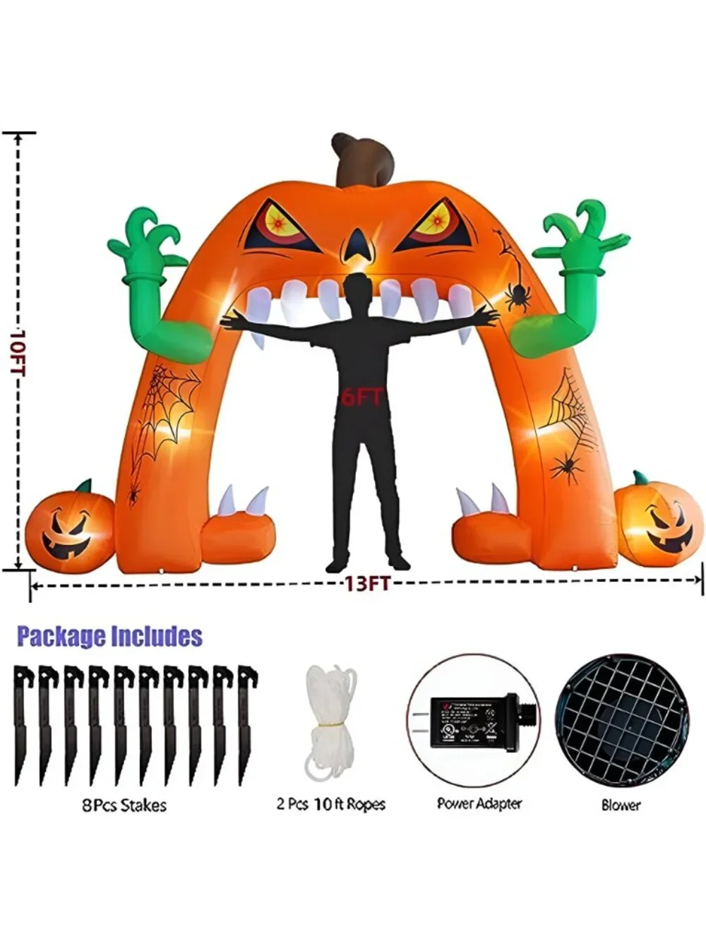 Halloween Inflatable Lighted Pumpkin Archway 13 FT(L) x 10 FT(H), Giant